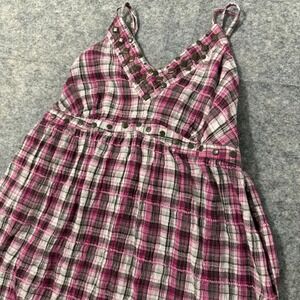 Mudd Vintage Y2K Pink Plaid Studded Halter Top Women Large Grunge